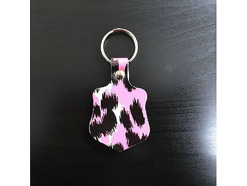 Pink/White with Black Leopard Print - Real Leather Key Fob - Shield
